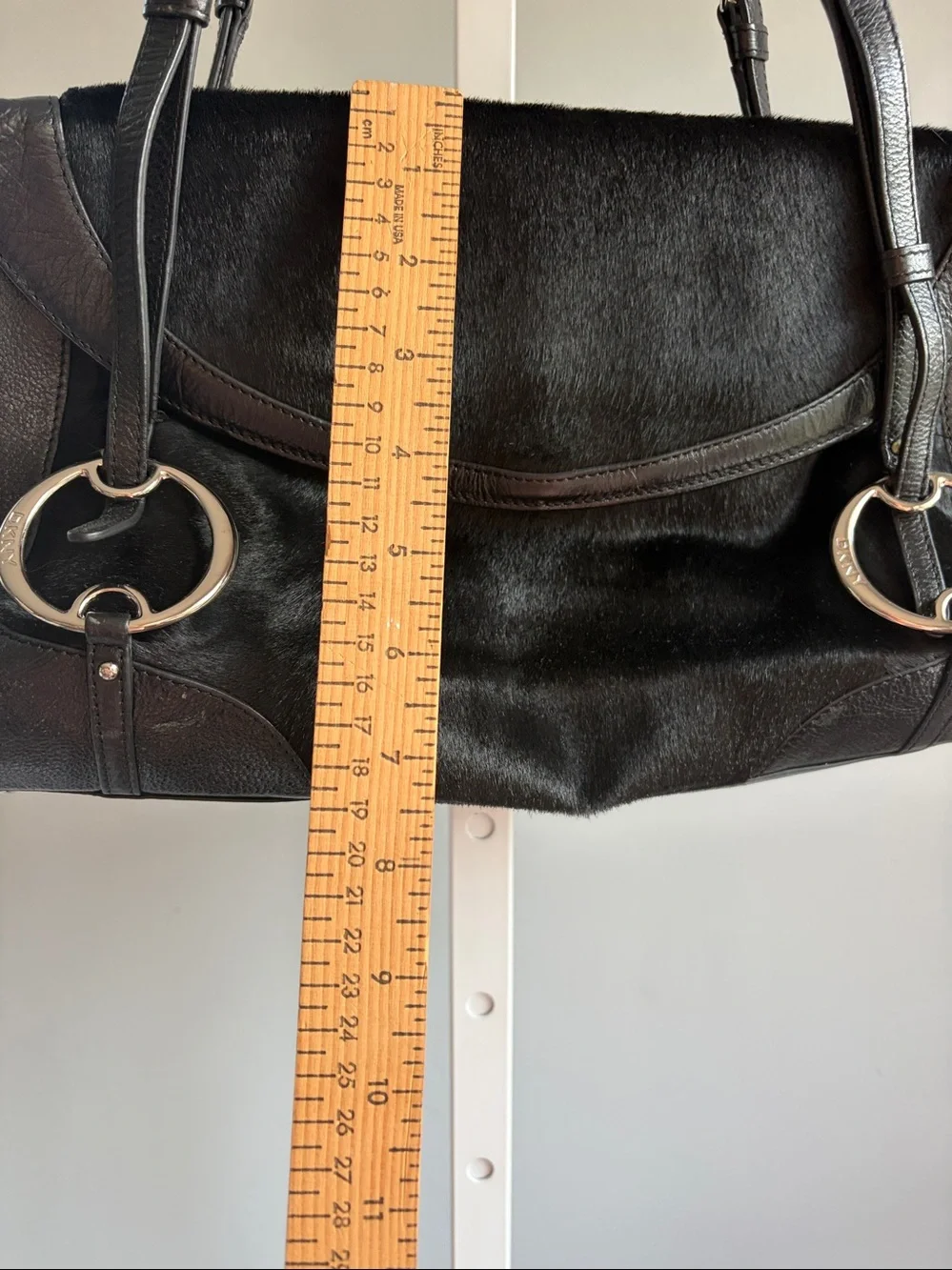 DKNY Y2K Black Leather & Haircalf Shoulder Bag
